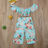 Baby Fashionista 2Pc Floral Off Shoulder Crop Top & Long Split Pants Set.