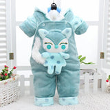 Baby Girls Adorable 2Pc Winter Plush Hooded Sweater Jacket and Soft Overalls Combo.