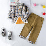 Boys Stylish 3pc Plaid Button Down, Long Sleeve Shirt and Pants Set