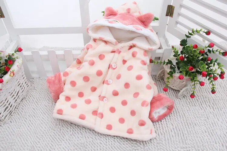 Baby Girls Adorable 2Pc Winter Plush Hooded Sweater Jacket and Soft Overalls Combo.