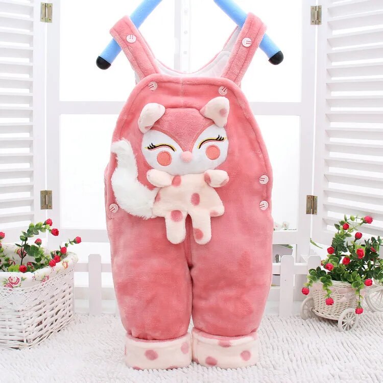 Baby Girls Adorable 2Pc Winter Plush Hooded Sweater Jacket and Soft Overalls Combo.