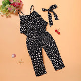 Girls Sleeveless Polka Dot Hearts Strap Jumpsuit & Headband Set