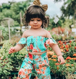 Baby Fashionista 2Pc Floral Off Shoulder Crop Top & Long Split Pants Set.