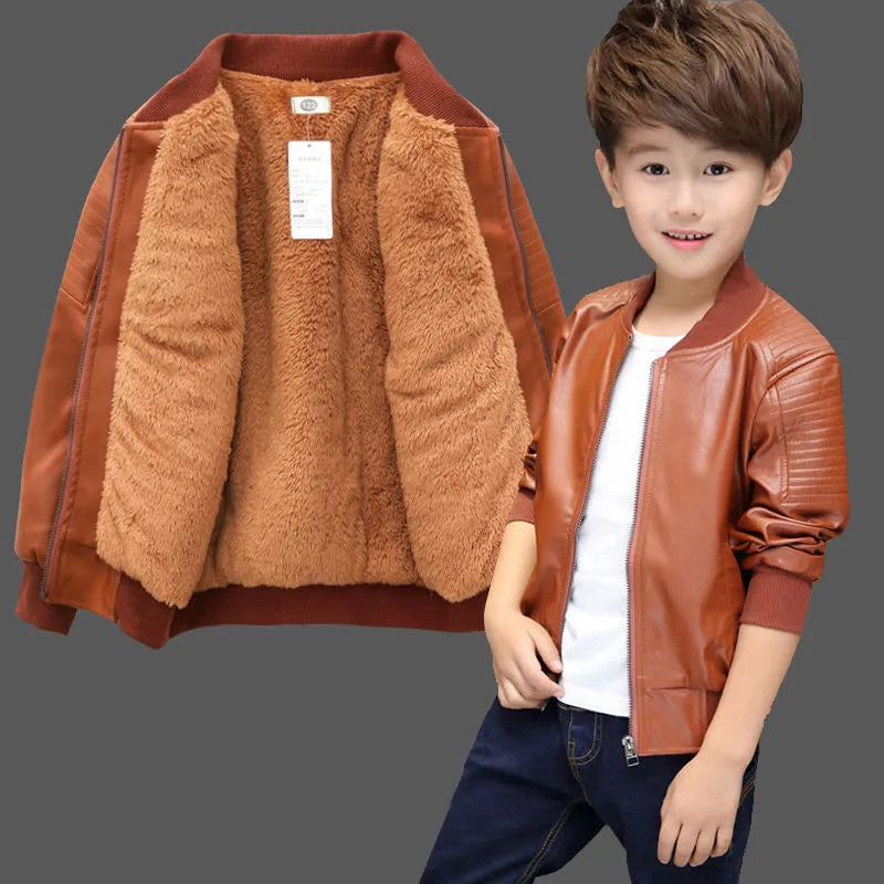 Boys Stylish PU Leather Jackets With Warm Velvety Cotton Inner Lining. (Also Available Without Lining)