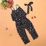 Girls Sleeveless Polka Dot Hearts Strap Jumpsuit & Headband Set
