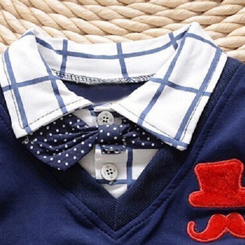Baby Boys 2PC Little Gentleman Outfits. Long Sleeves Sweater-Shirt (Button Down Look Built In) and Trousers Set.