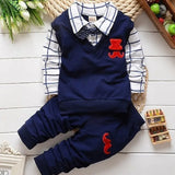 Baby Boys 2PC Little Gentleman Outfits. Long Sleeves Sweater-Shirt (Button Down Look Built In) and Trousers Set.