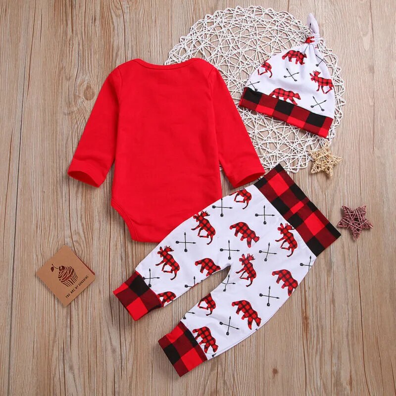 Baby's 3Pc "My First Christmas" Onesie,  Pant & Hat Set.