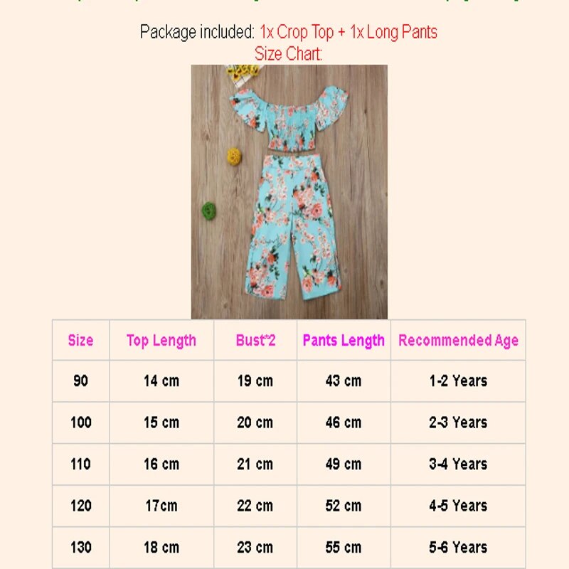 Baby Fashionista 2Pc Floral Off Shoulder Crop Top & Long Split Pants Set.