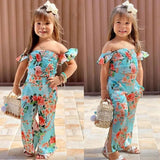 Baby Fashionista 2Pc Floral Off Shoulder Crop Top & Long Split Pants Set.