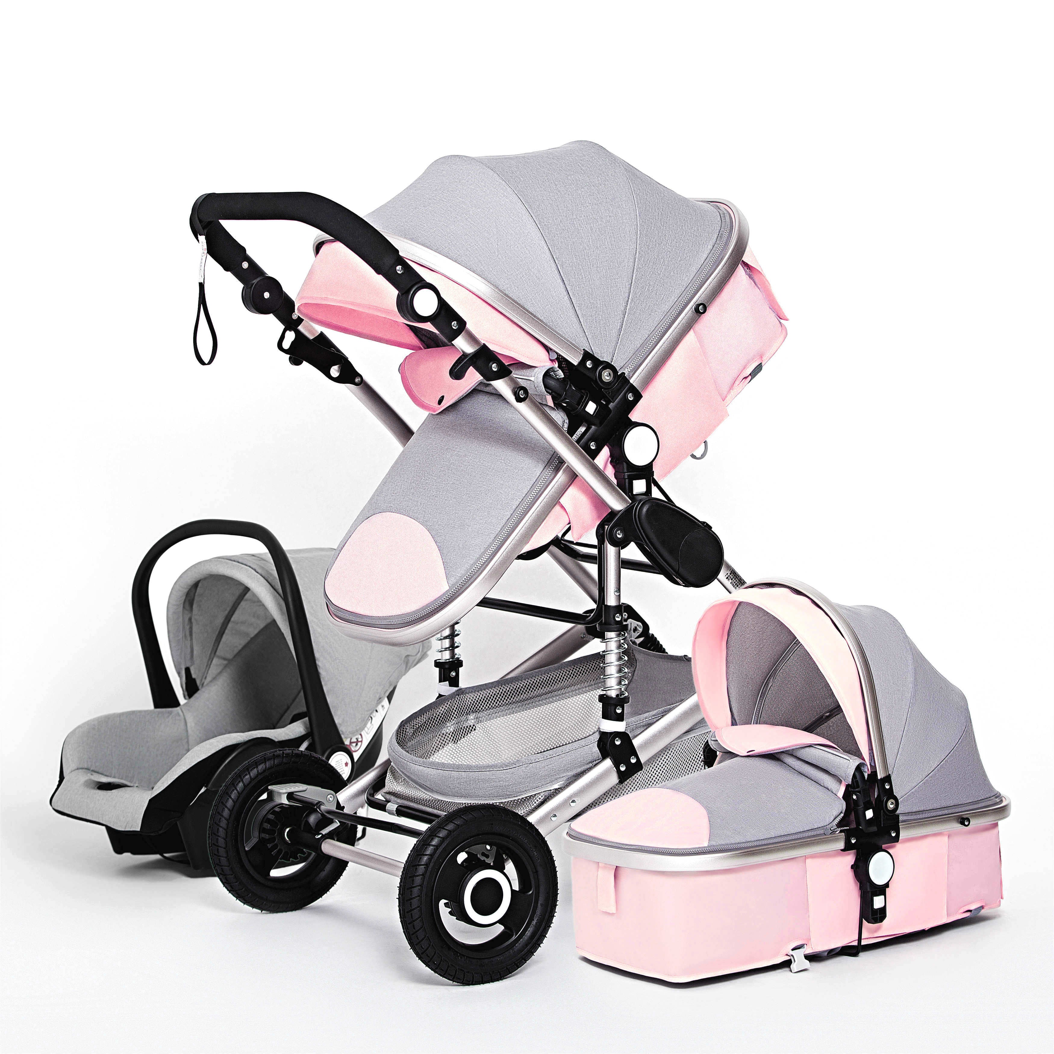 3 in 1 Multifunctional luxury Baby Stroller & Carseat. Portable High Landscape 4 Wheel Folding Carriage