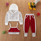 Baby Girls Sporty 3Pc Net Mid-Cropped Hoodie, Trendy Sports Top & Fashion Jogger Set.