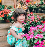 Baby Fashionista 2Pc Floral Off Shoulder Crop Top & Long Split Pants Set.