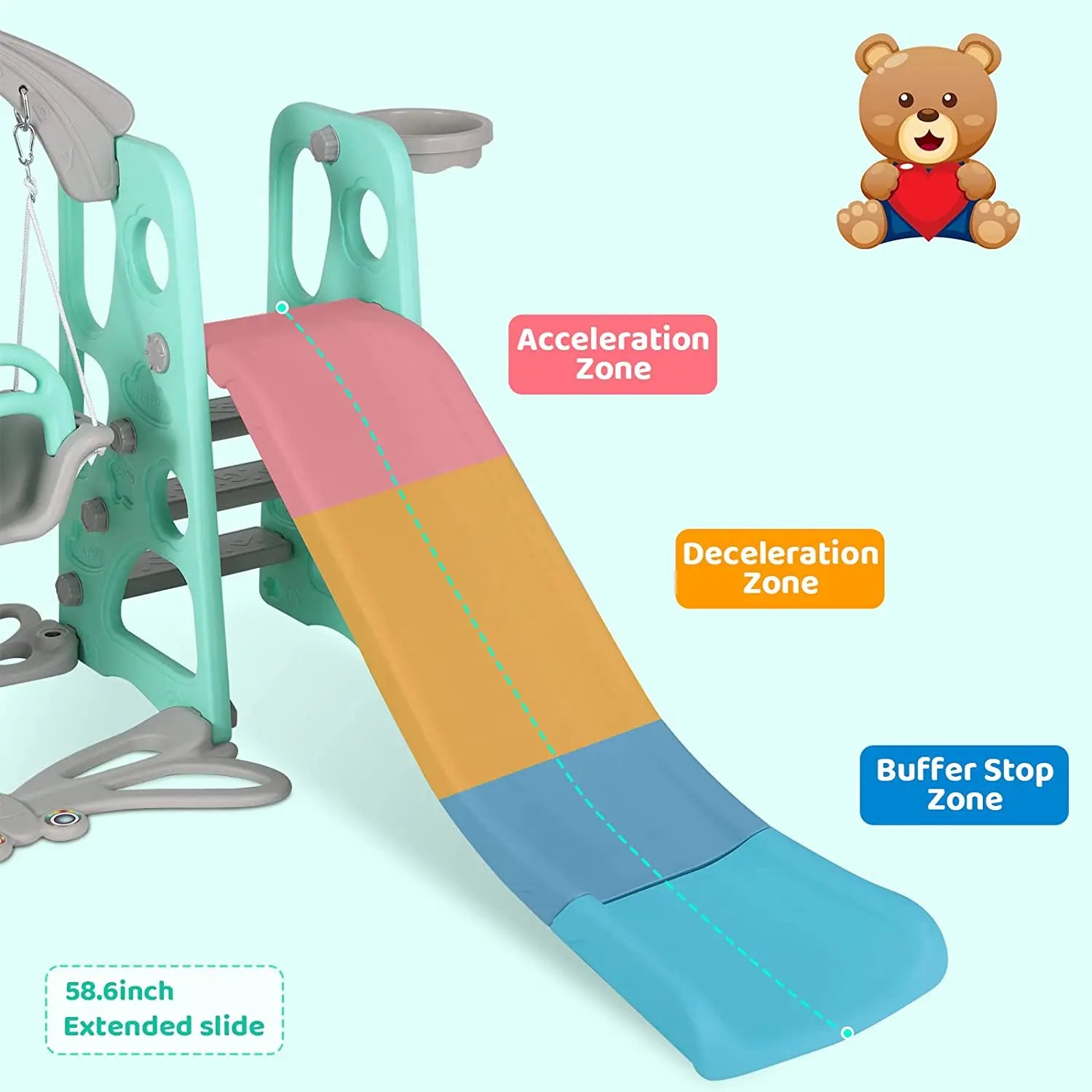 4 In 1 Toddler Slide Swing Set with Basketball Hoop