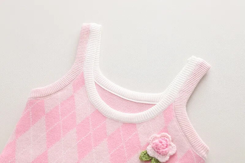 Baby Girls Chic 3Pc Knitted Tank-Top Vest ,Puff Sleeve Shirt and Jeans Set.