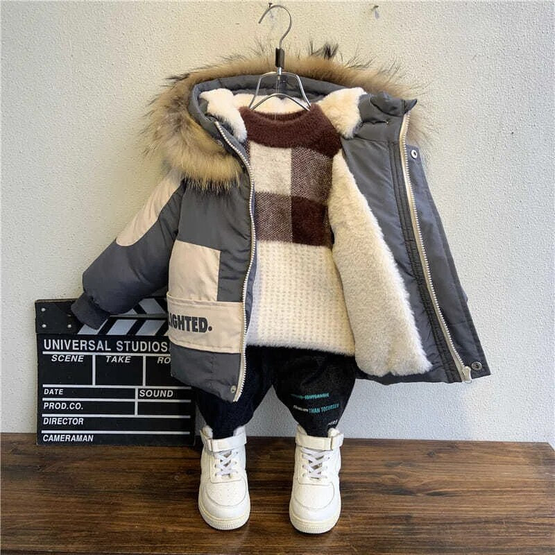 Boys Trendy Thick and Warm Fleece Lined Winter Coat With Fur Hood