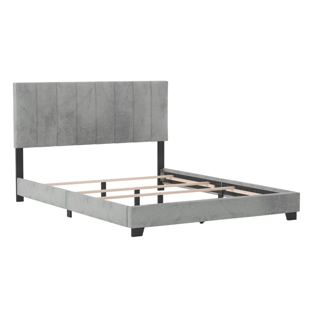 Reece Bed Frame With Channel Stitched Upholstered Headboard. Full, Queen & King Size.
