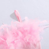 Fashion Girls 2Pc Pink Sleeveless Feather Camisole & Crimping Denim Jeans Set.