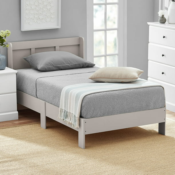Kid's Platform Twin Bed Frame with Headboard, Soft White or Soft Grey Finish (Mattresses Not Included)