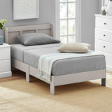 Kid's Platform Twin Bed Frame with Headboard, Soft White or Soft Grey Finish (Mattresses Not Included)