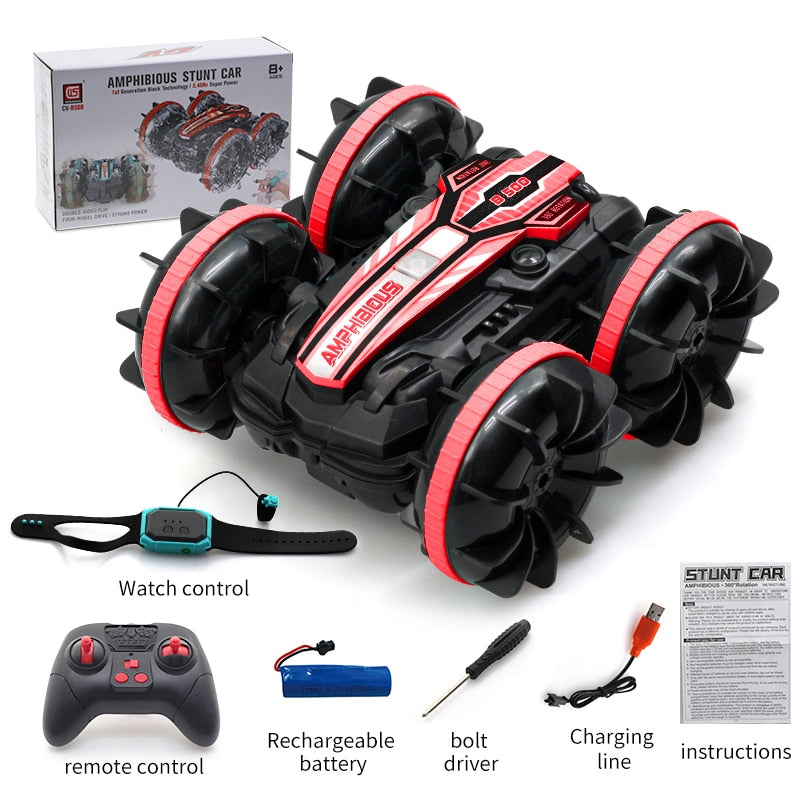 Boys Double-sided Flip Remote Control Amphibious Stunt Car