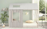 Kids Twin Size Classic Wood House Platform Bed with Roof and Window