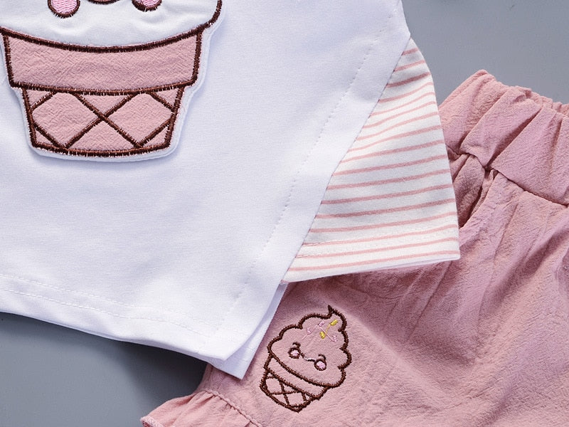 Girls 2Pc Short Sleeve Ice Cream or Cherry Print T-shirt and Shorts Set