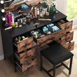 Teen Girls Large Makeup Vanity with 14PCS LED Bulbs, Cushioned Stool & 7 Drawers