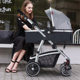 Stylish 2 in 1 Foldable Convertible Baby Stroller, High Landscape w/Reversible Seat, Removable Footmuff, Adjustable Backrest & Canopy, For Ages 0-36 Months.