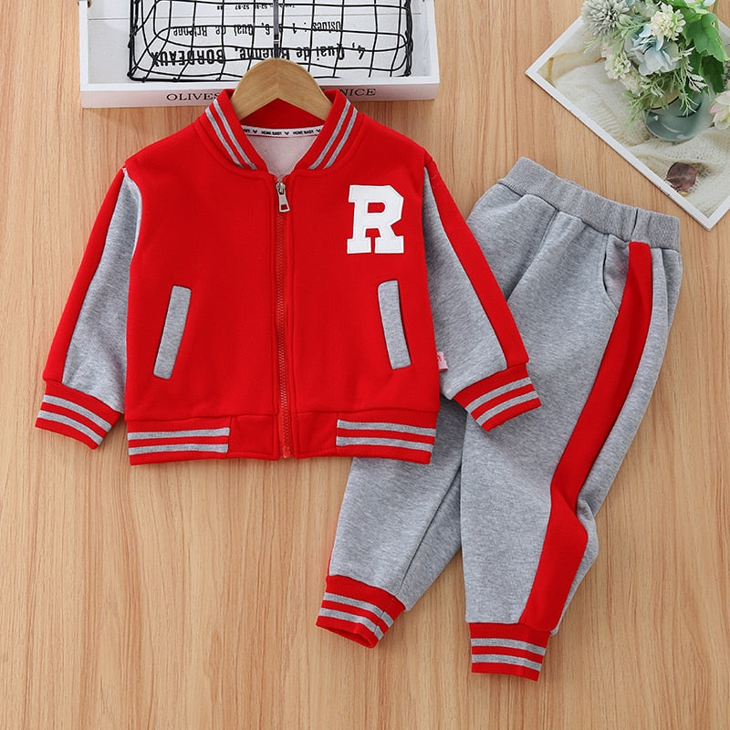 Kids Thick and Warm Sporty 2pc Letterman Jacket and Pants Set