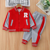 Kids Thick and Warm Sporty 2pc Letterman Jacket and Pants Set