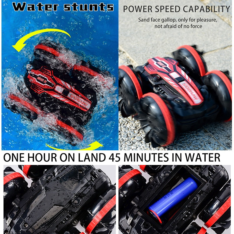 Boys Double-sided Flip Remote Control Amphibious Stunt Car