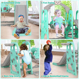 4 In 1 Toddler Slide Swing Set with Basketball Hoop