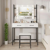 Glamorous Makeup Vanity Table Set with 3 Setting Dimmable Colors Lighted Mirror & Stool. (Various Styles to Choose From)