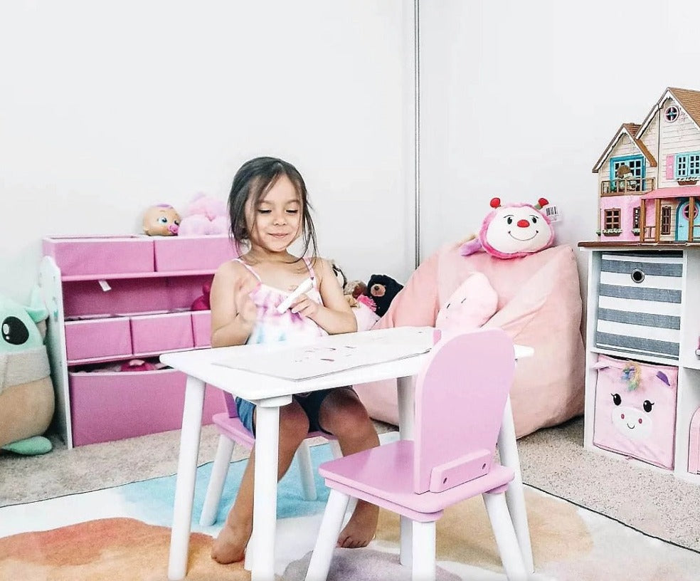 4-Piece Toddler Playroom Table and Chair Set With Toy Organizer
