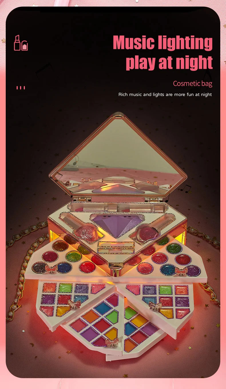 Girls Light Up Diamond Cosmetics Makeup Case with Princess Doll & Accessories Sets (2 Styles to Choose From)