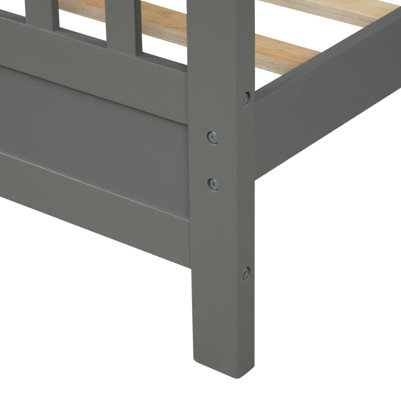 Kids Twin Size Wood Platform Bed with Headboard and Footboard