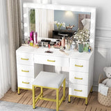Teen Girls Large Makeup Vanity with 14PCS LED Bulbs, Cushioned Stool & 7 Drawers