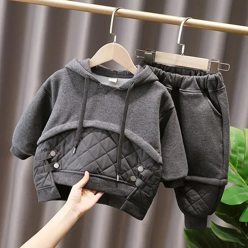 Kids 2Pc Plush Lined Baggy Hoodie Sweatshirt and Thick Jogger Pant Set