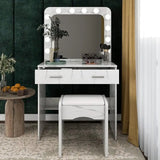 Elegant Makeup Vanity Set with Mirror, Lights & Stool. (Marble Finish)