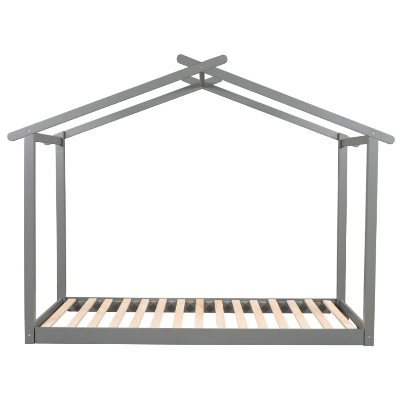 Kid's Twin Size Platform Bed House with Trundle