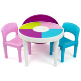 Kids Durable 2-in-1 Plastic Round Activity Table and 2 Chairs Set