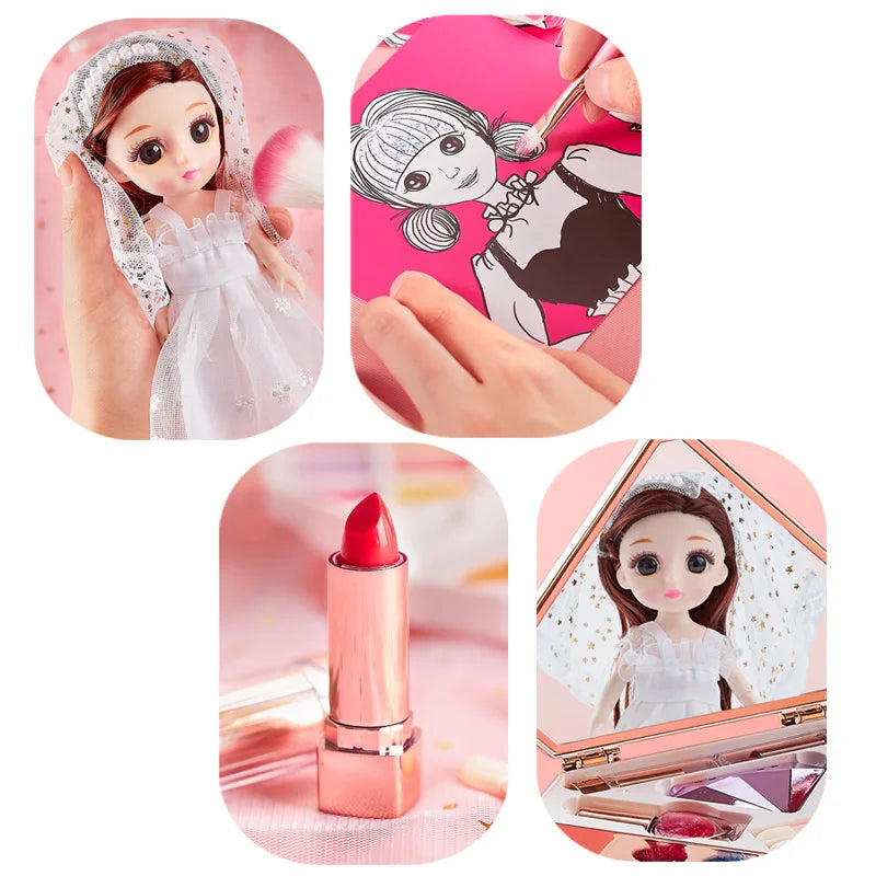 Girls Light Up Diamond Cosmetics Makeup Case with Princess Doll & Accessories Sets (2 Styles to Choose From)
