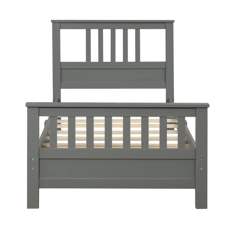 Kids Twin Size Wood Platform Bed with Headboard and Footboard