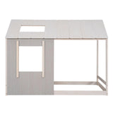 Kids Twin Size Classic Wood House Platform Bed with Roof and Window