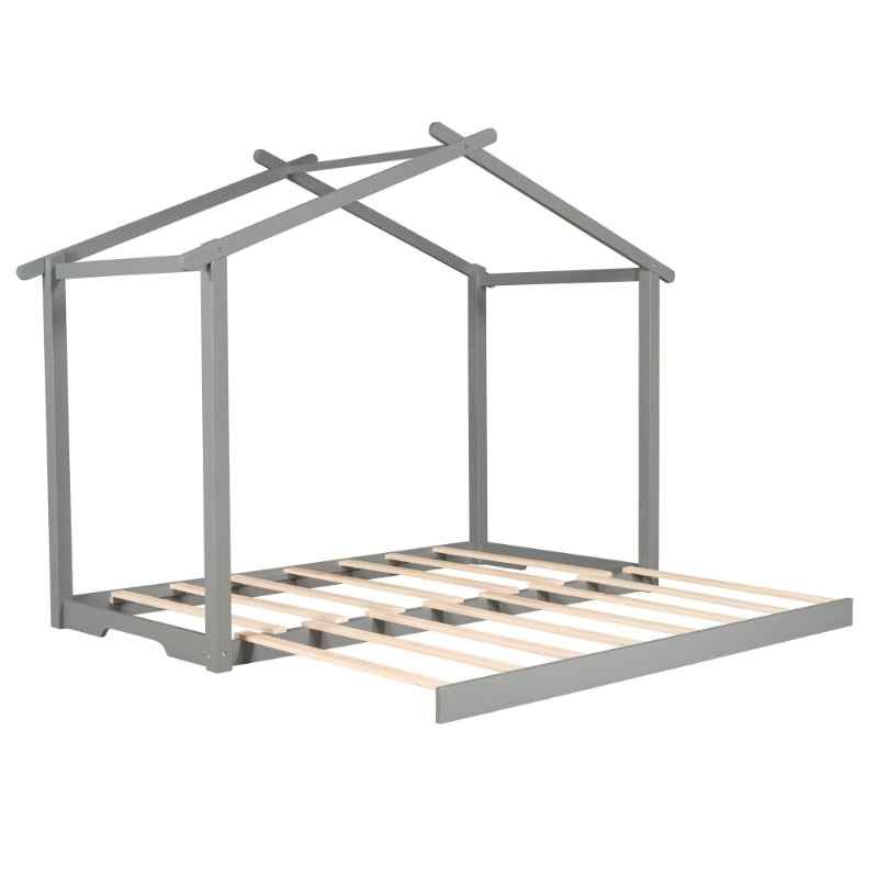 Kid's Twin Size Platform Bed House with Trundle