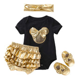 Baby Girl 4Pc Cotton Tops, Skirt-Shorts, Shoes & Headdress Sets. (0~18M)