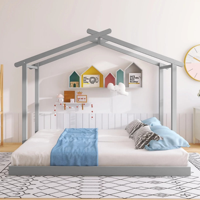 Kid's Twin Size Platform Bed House with Trundle