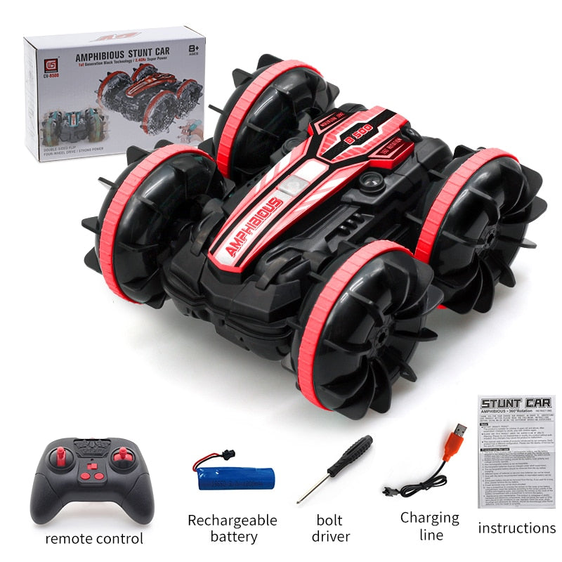 Boys Double-sided Flip Remote Control Amphibious Stunt Car
