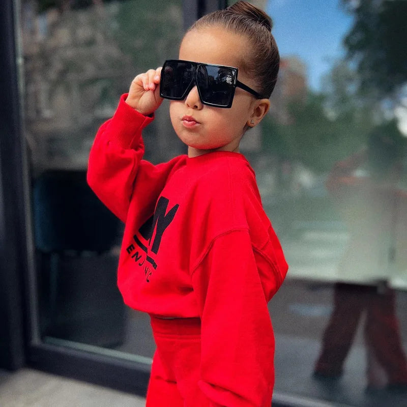 Baby Girls NY Fashion Style Long Sleeve Sweatshirt and Flared Pants Combo. (Ages 18M~8Yrs.)